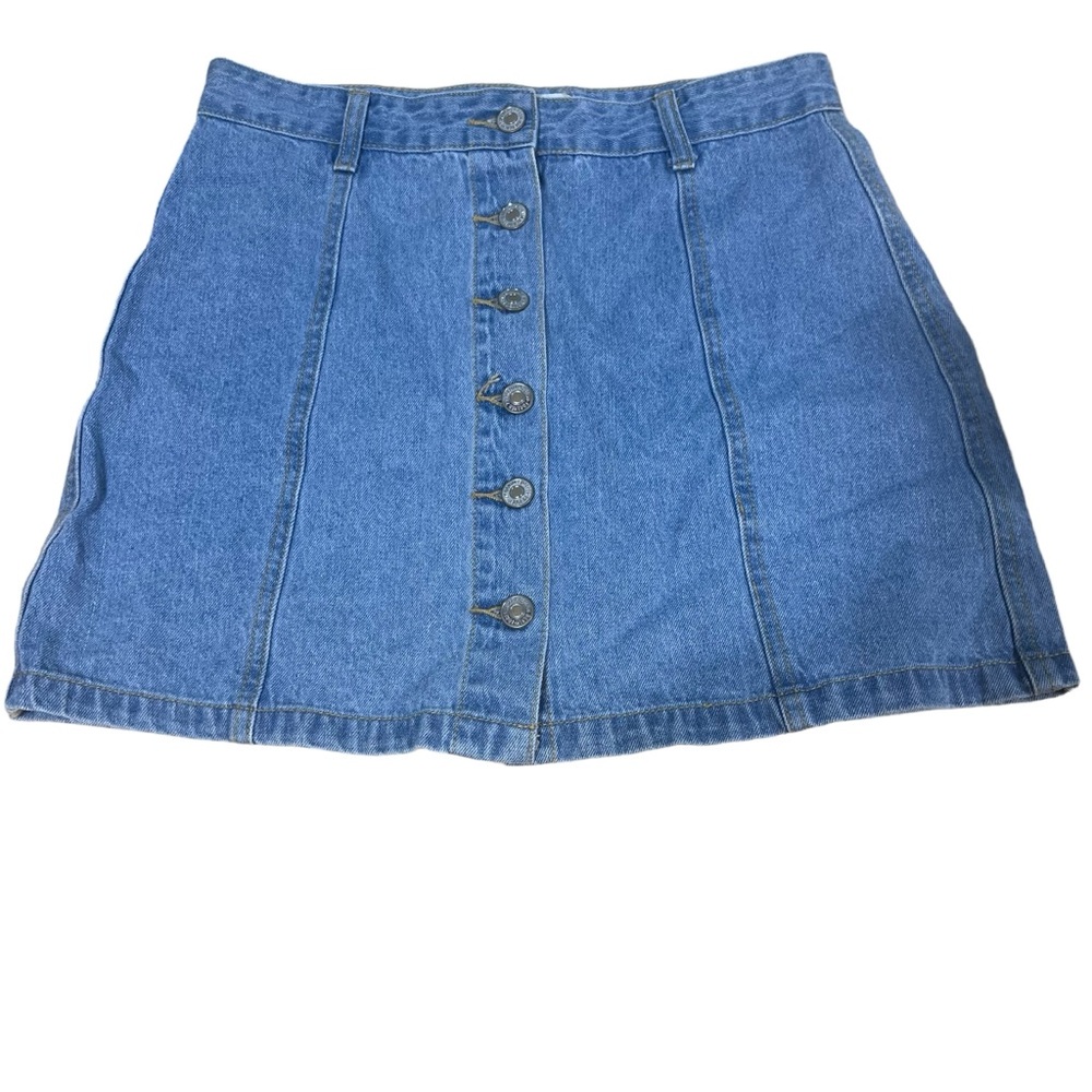 Forever 21 Button Front Denim Mini Skirt Blue Cotton A-Line Size M #142